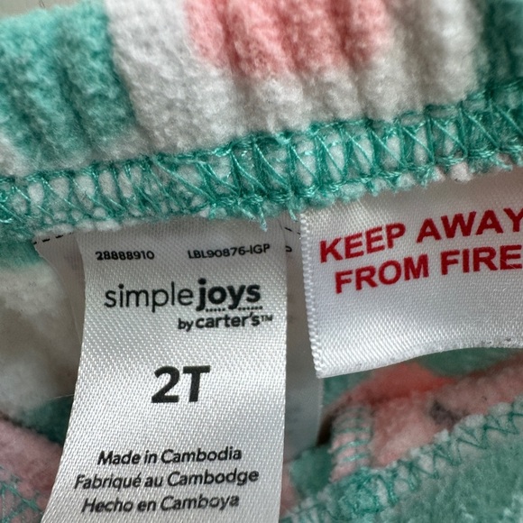 Carter’s 2T Girls White, Green, Pink Bear  Hot Chocolate Fleece Pajama Pants - Picture 4 of 4